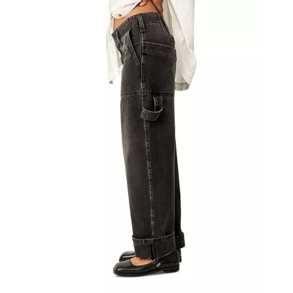 Free People Carpenter Jeans Wide Leg Cropped Utility Faded Black Women 27 Grunge - Picture 7 of 16